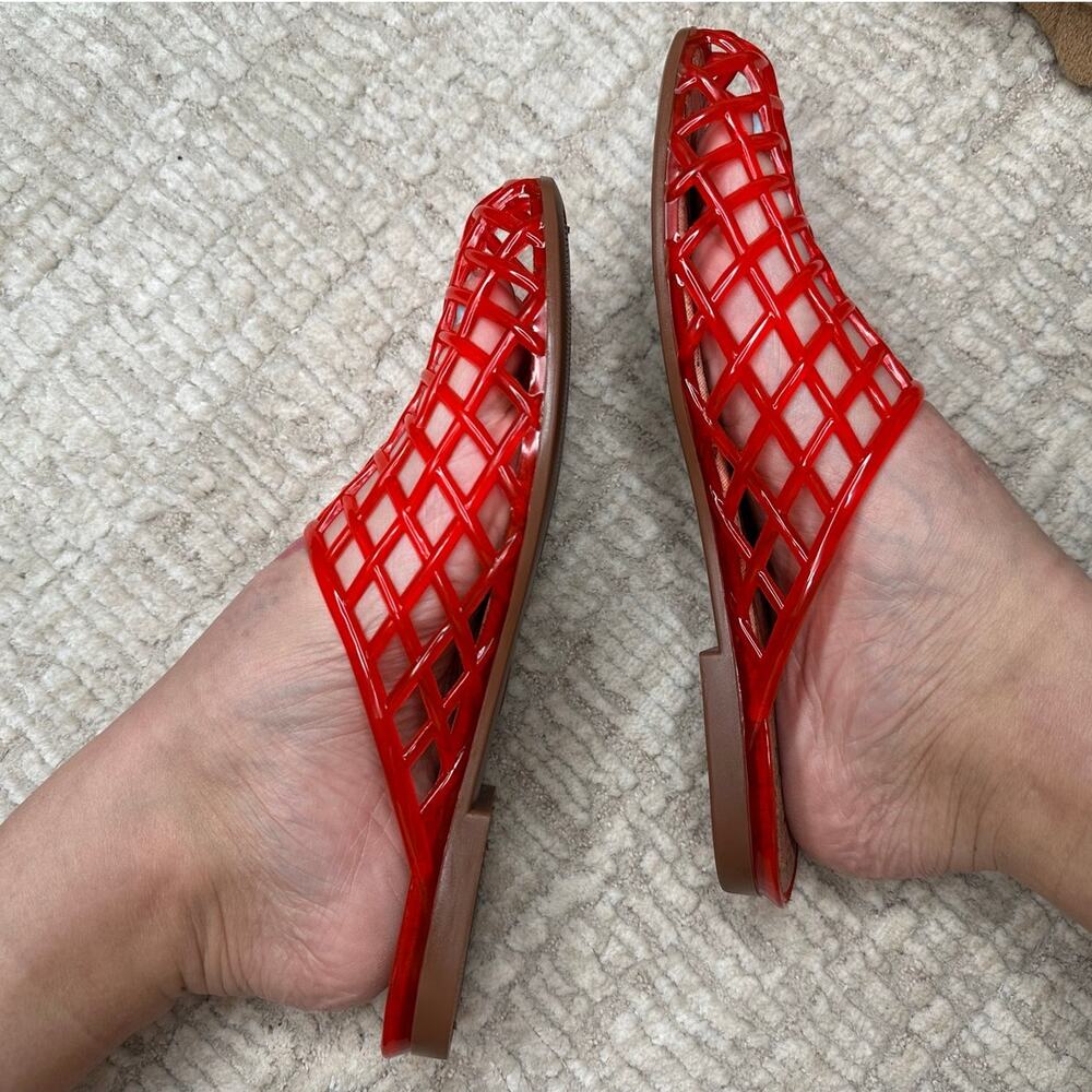 Red Clear Jelly Flat Slide Sandals Mesh Slip On Flat Beach Sandals Summer